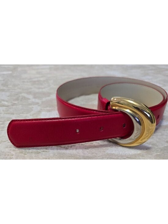 Liz Claiborne Accessories - Liz Claiborne Womens L Red Leather Belt Gold and Silver Tone Buckle 1991